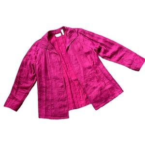 Chico’s Blazer Magenta Pink Shimmer Slick Lightweight Women’s Size 1/M/8